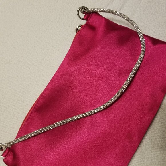 Shoulder Bag & Crossbody Removable Strap Pink Fuchsia Satin Purse Bejewelled NWT - Picture 8 of 14
